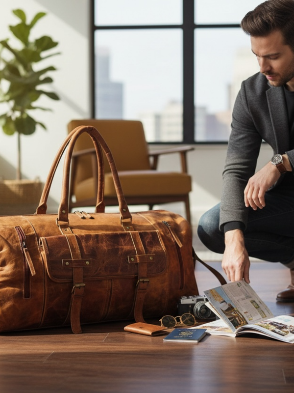 Large Carry On Leather Duffel Bag, Weekender & Overnight Travel Bag for Men & Women