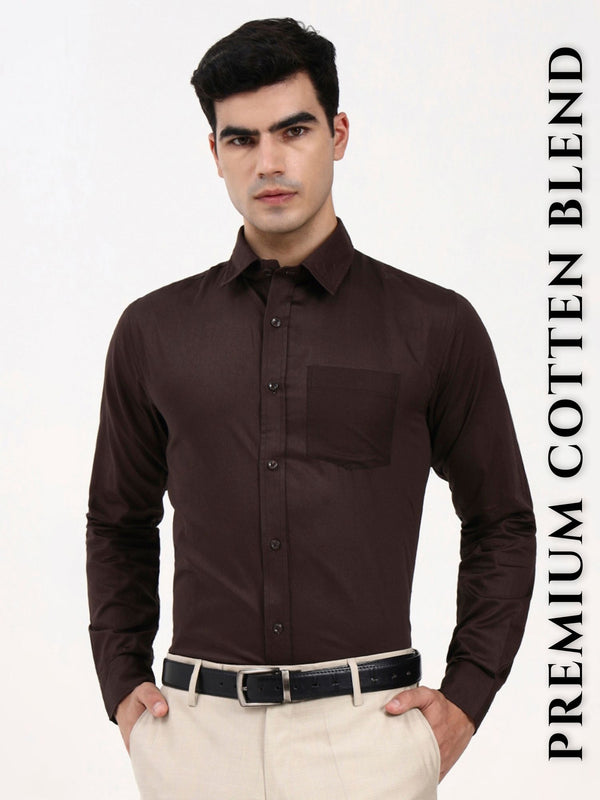 Men’s Cotton-Satin Blend Brown Formal Shirt | Tailored Solid for Office & Special Occasions