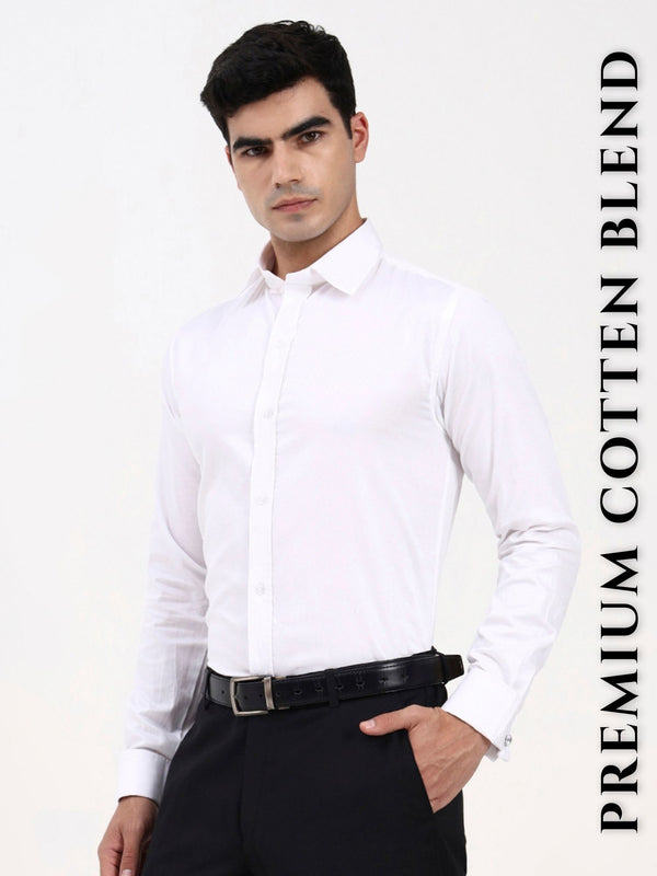 Men’s Cotton-Satin Blend Formal Shirt | Tailored Solid with French Cuffs for Office & Events