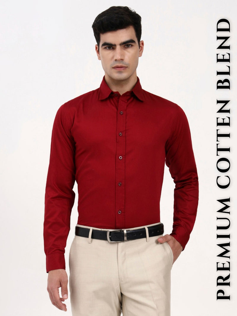 Men’s Cotton-Satin Blend Maroon Formal Shirt | Tailored Solid for Office & Special Occasions