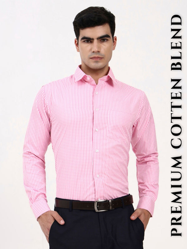 Men’s Tailored Fit Pink Check Shirt | Classic Pattern with Regular Cuffs & Pocket