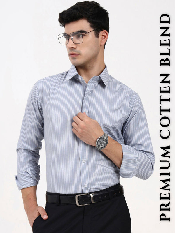 Men’s Tailored Office Shirt | Grey Thin Stripes with Solid Elegance
