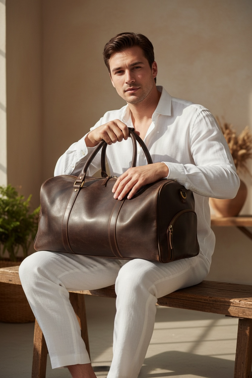 Men's leather duffle bag large weekender by Ya Qalbi