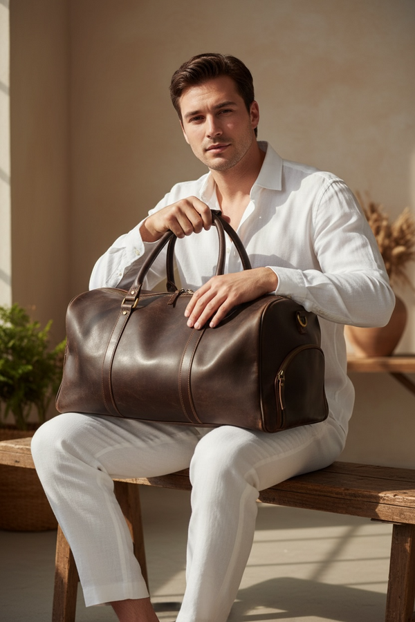 Men's leather duffle bag large weekender by Ya Qalbi
