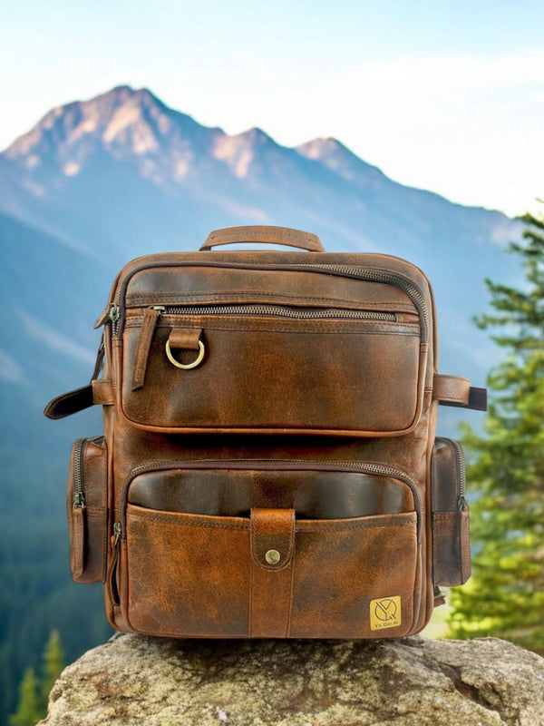 Ya Qalbi Full Grain Brown Leather Backpack | Genuine Laptop Backpack Unisex