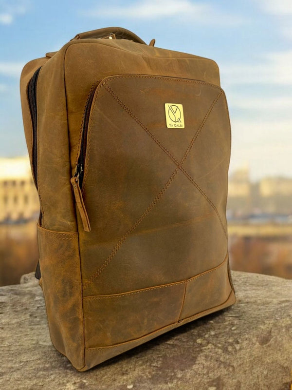 Ya Qalbi Full Grain Leather Backpack | Genuine Leather Laptop & Travel Bag for Women & Men