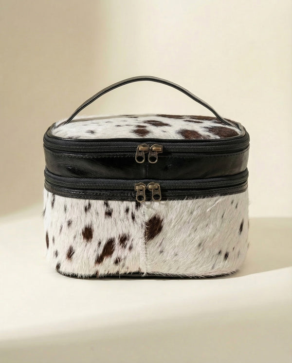 Cowhide leather makeup bag hair-on beauty case by Ya Qalbi