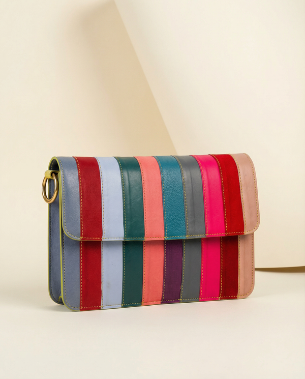 Multicolor leather crossbody sling bag for women by Ya Qalbi