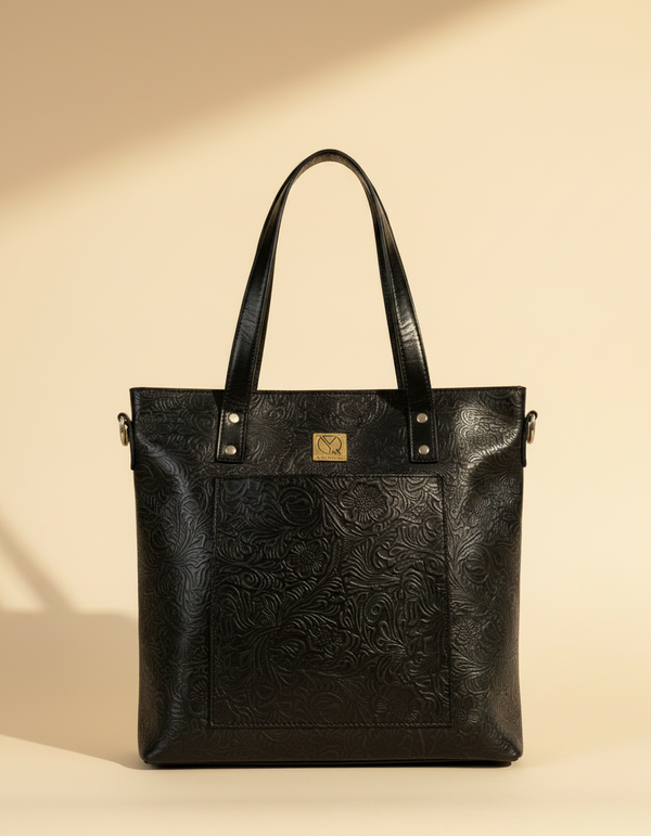 Leather office tote bag with zipper for women by Ya Qalbi