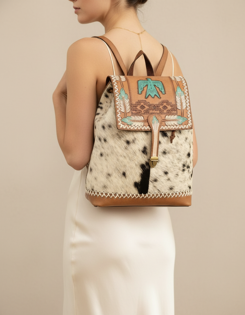 Black and White Hair-On Leather Backpack – Thunderbird Flap