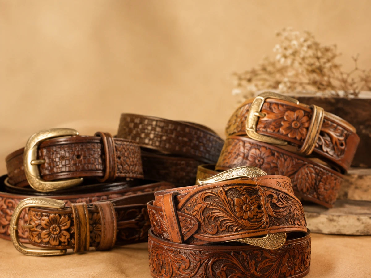 Handmade Cowboy Leather Belts from India: Hand-Tooled Western Style by Ya Qalbi