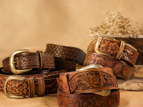 Handmade Cowboy Leather Belts from India: Hand-Tooled Western Style by Ya Qalbi