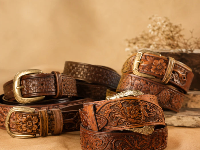 Handmade Cowboy Leather Belts from India: Hand-Tooled Western Style by Ya Qalbi