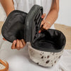 Hairon Leather Makeup Organizer: Double Compartment Cosmetic Bag