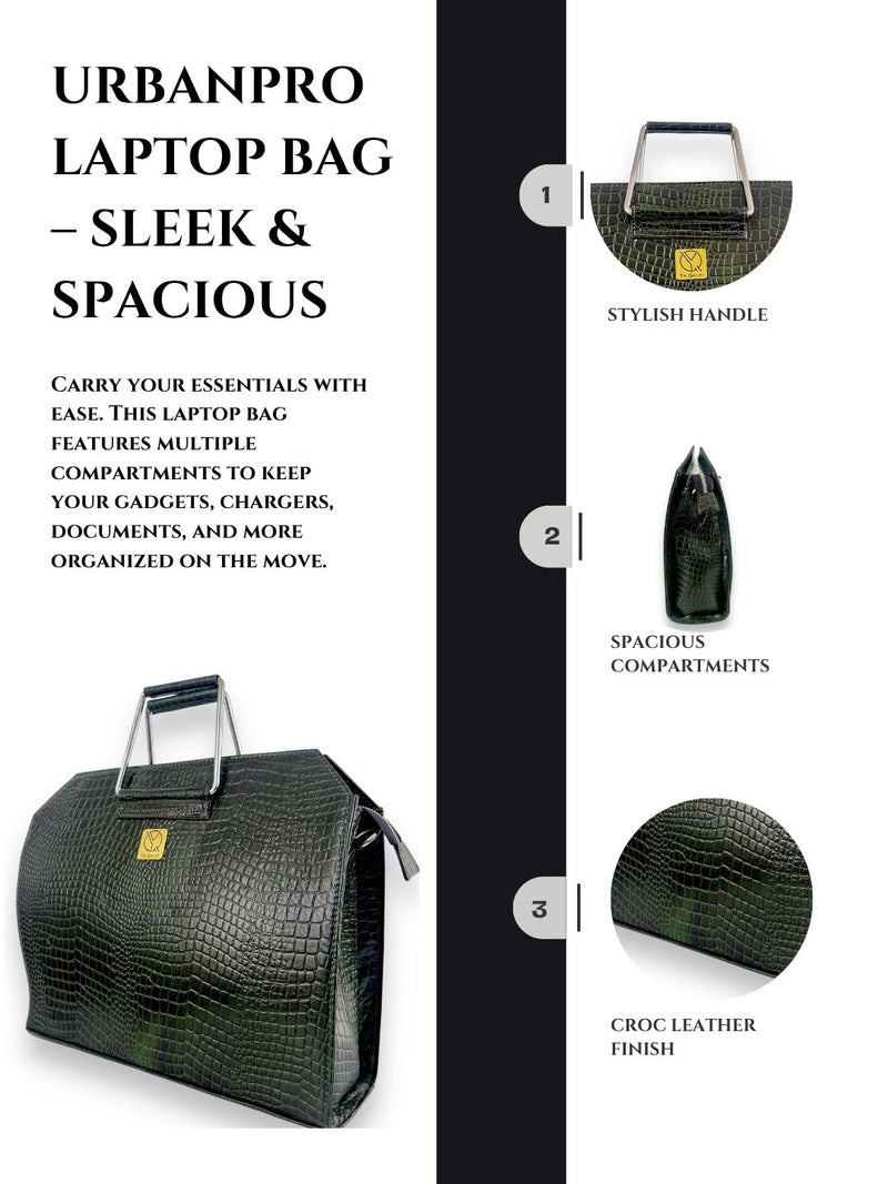 Croc-pattern leather laptop bag classic view by Ya Qalbi
