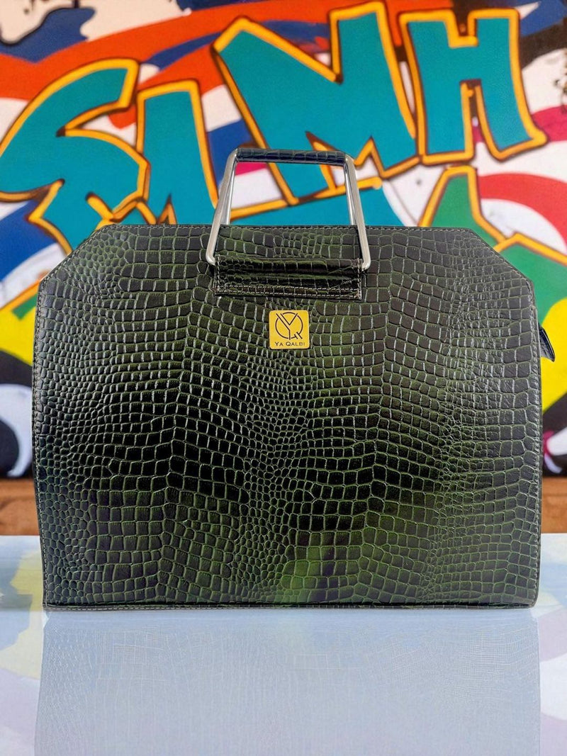 Croc-pattern leather work bag for professionals by Ya Qalbi