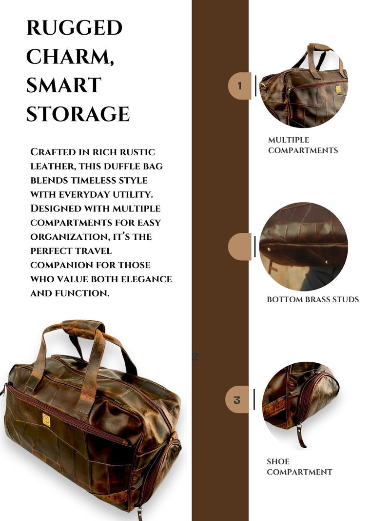 Premium leather overnight bag with brass hardware by Ya Qalbi