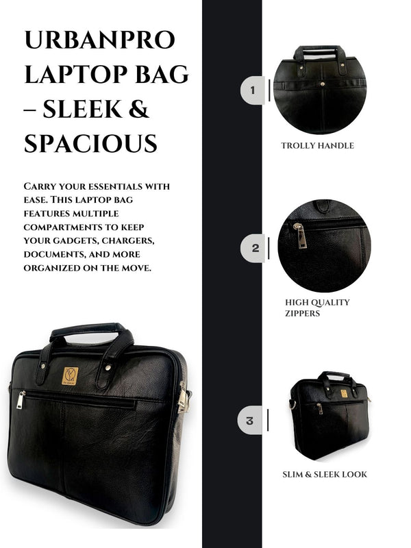 Sleek black leather messenger bag professional carry by Ya Qalbi