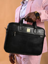 Minimal black leather laptop bag side view by Ya Qalbi