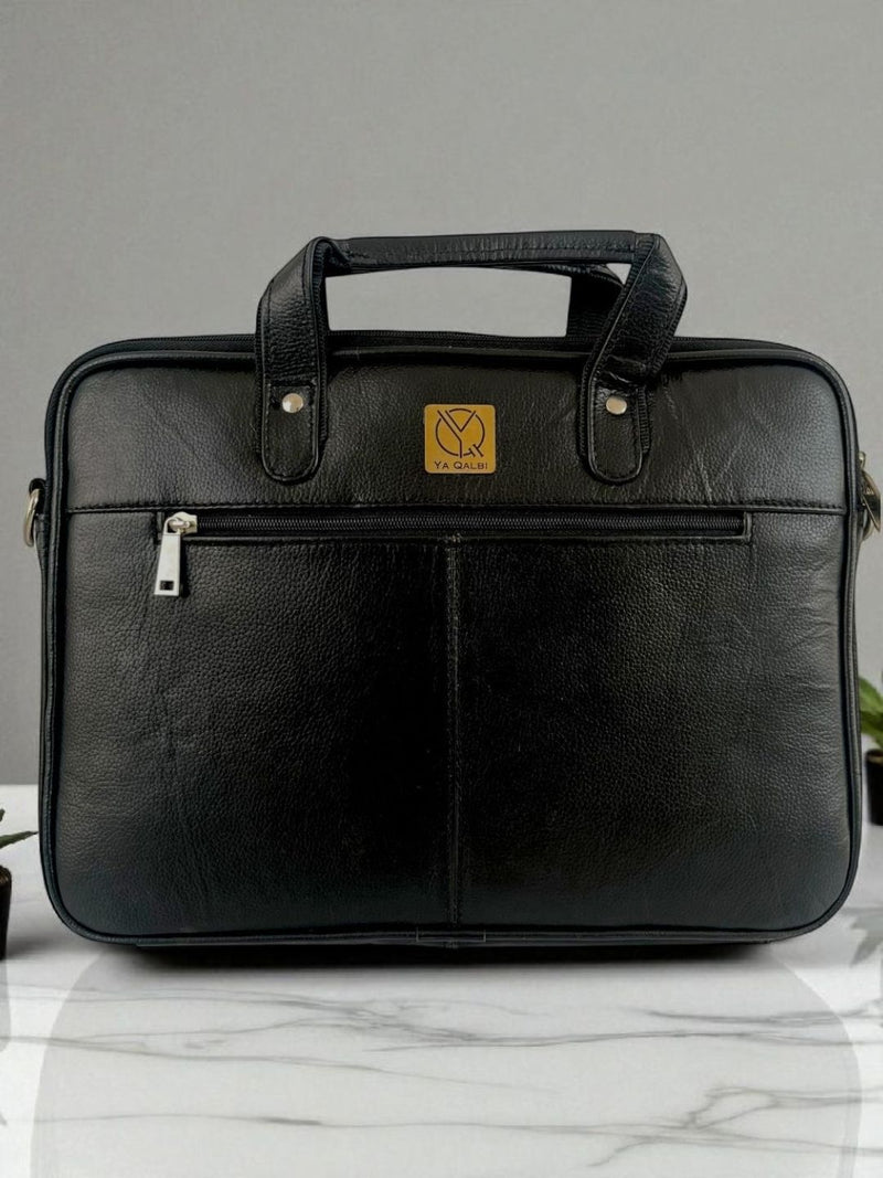 Genuine black leather work bag interior by Ya Qalbi
