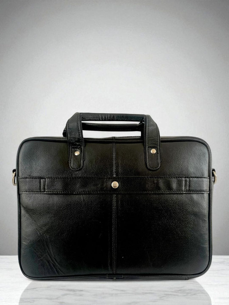 Handcrafted black leather laptop messenger by Ya Qalbi