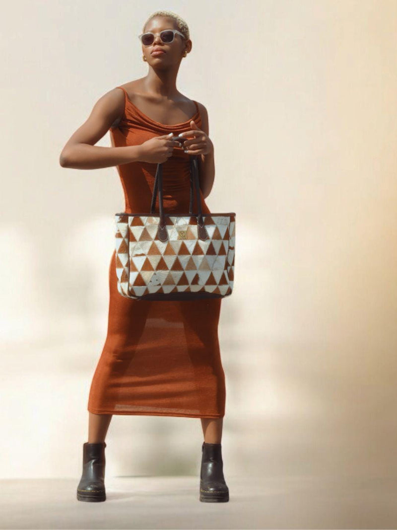 Hair-On Leather Tote Bag: Handmade Cowhide Work Bag