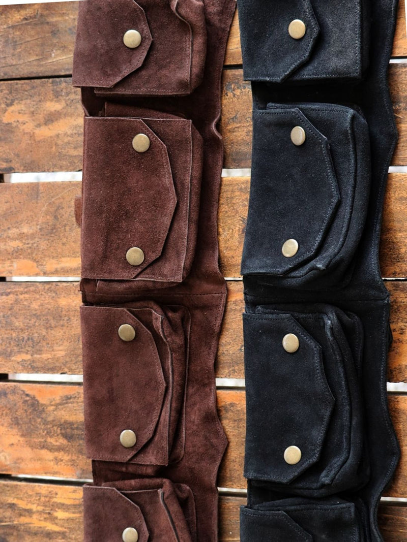 Brown leather festival belt worn styled view by Ya Qalbi