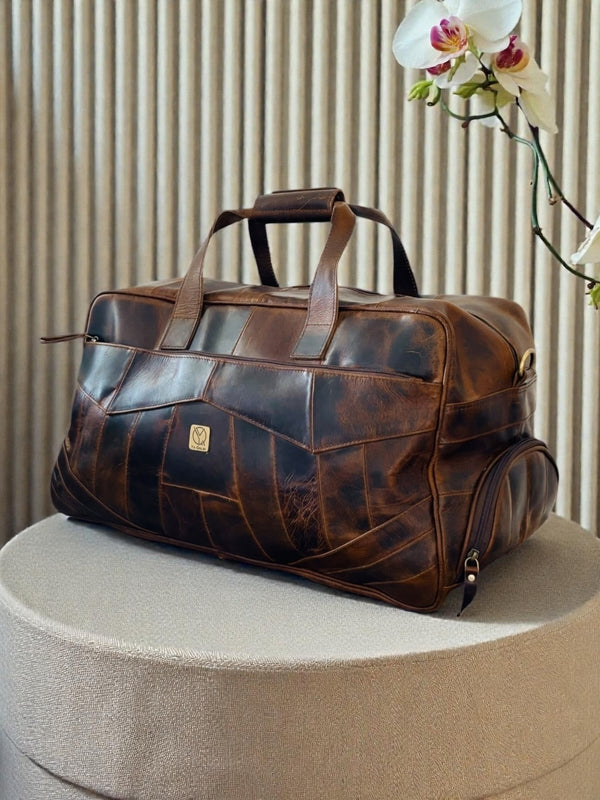 Ya Qalbi Extra Large Genuine Leather Duffle Bag with Double Shoe Compartment – Hand-Stitched Travel Weekender