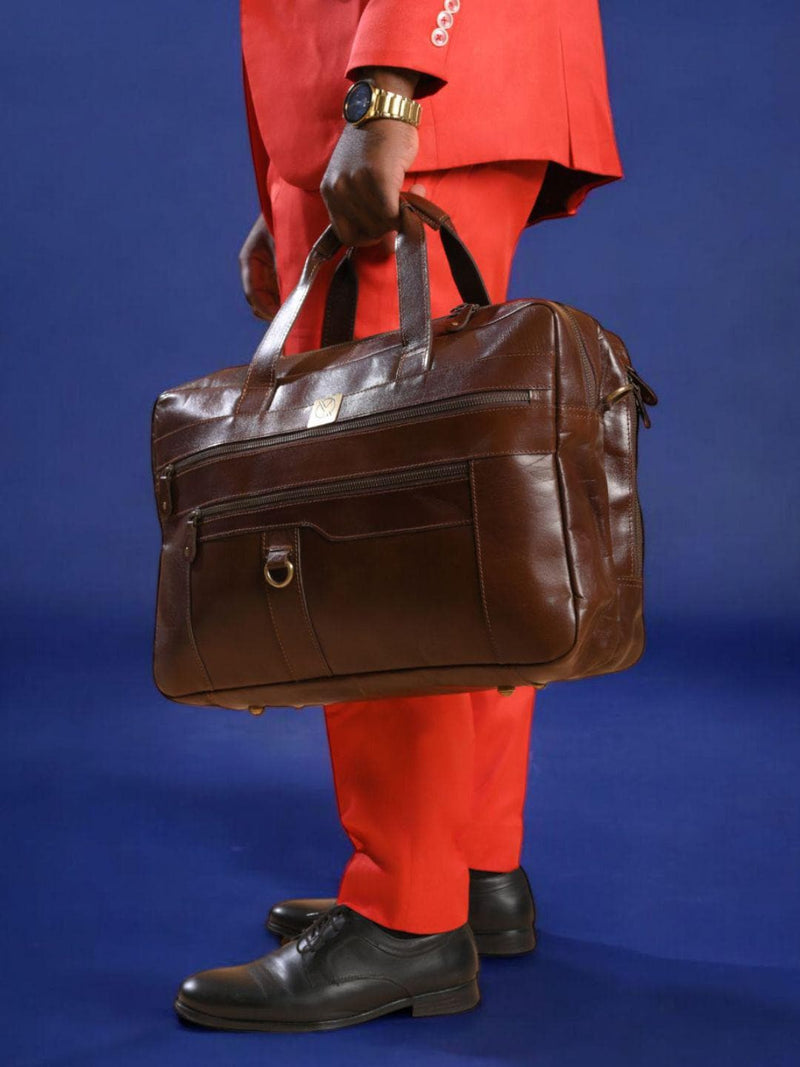 Chocolate Brown Leather Laptop Briefcase: Monogrammed Work Bag