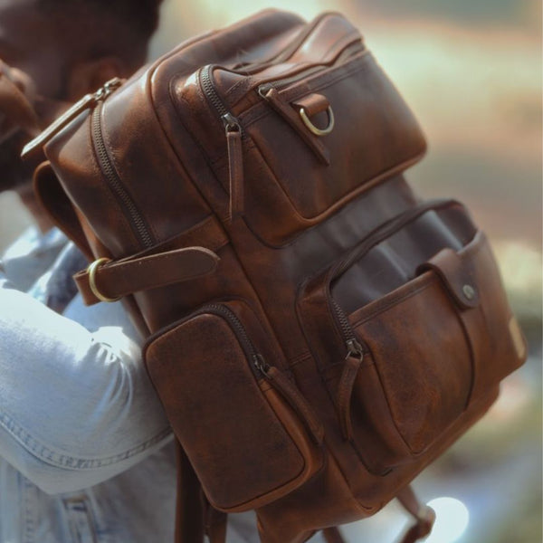 Ya Qalbi Full Grain Leather Backpack – Genuine Brown Leather Laptop Backpack for Women & Men