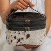 Hairon Leather Makeup Organizer: Double Compartment Cosmetic Bag