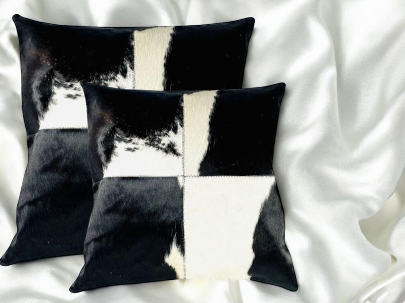 Cowhide Pillow Cover: Genuine Leather Patchwork Cushion, 46x46cm