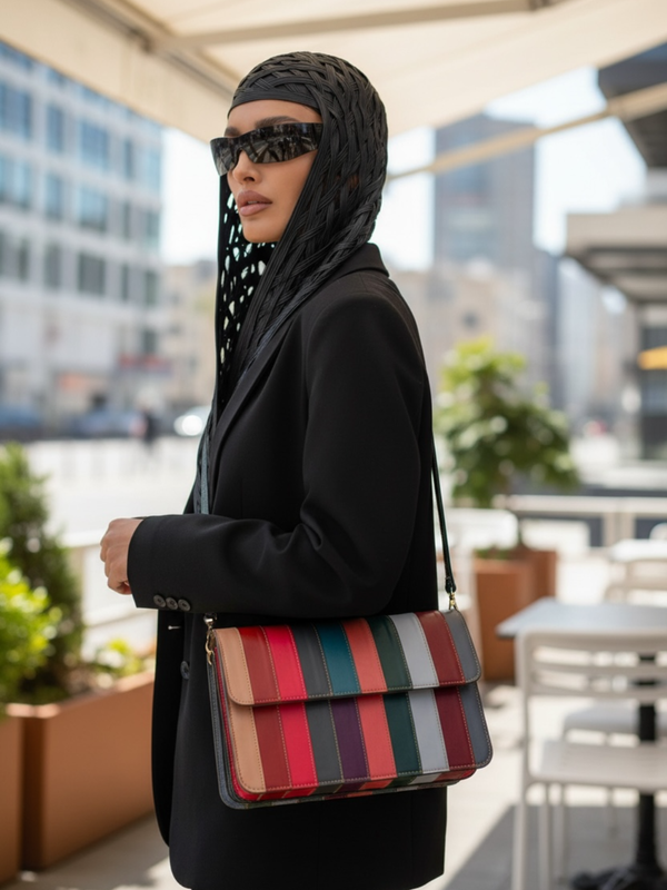 Ya Qalbi Large Rainbow Leather Crossbody Sling – Extra Spacious 3-Compartment Travel Bag for Women