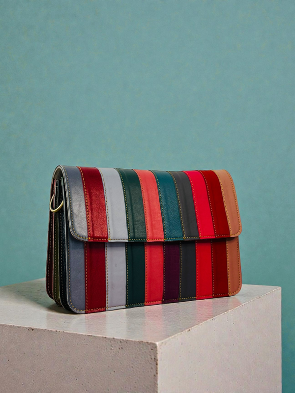 Ya Qalbi Large Rainbow Leather Crossbody Sling – Extra Spacious 3-Compartment Travel Bag for Women