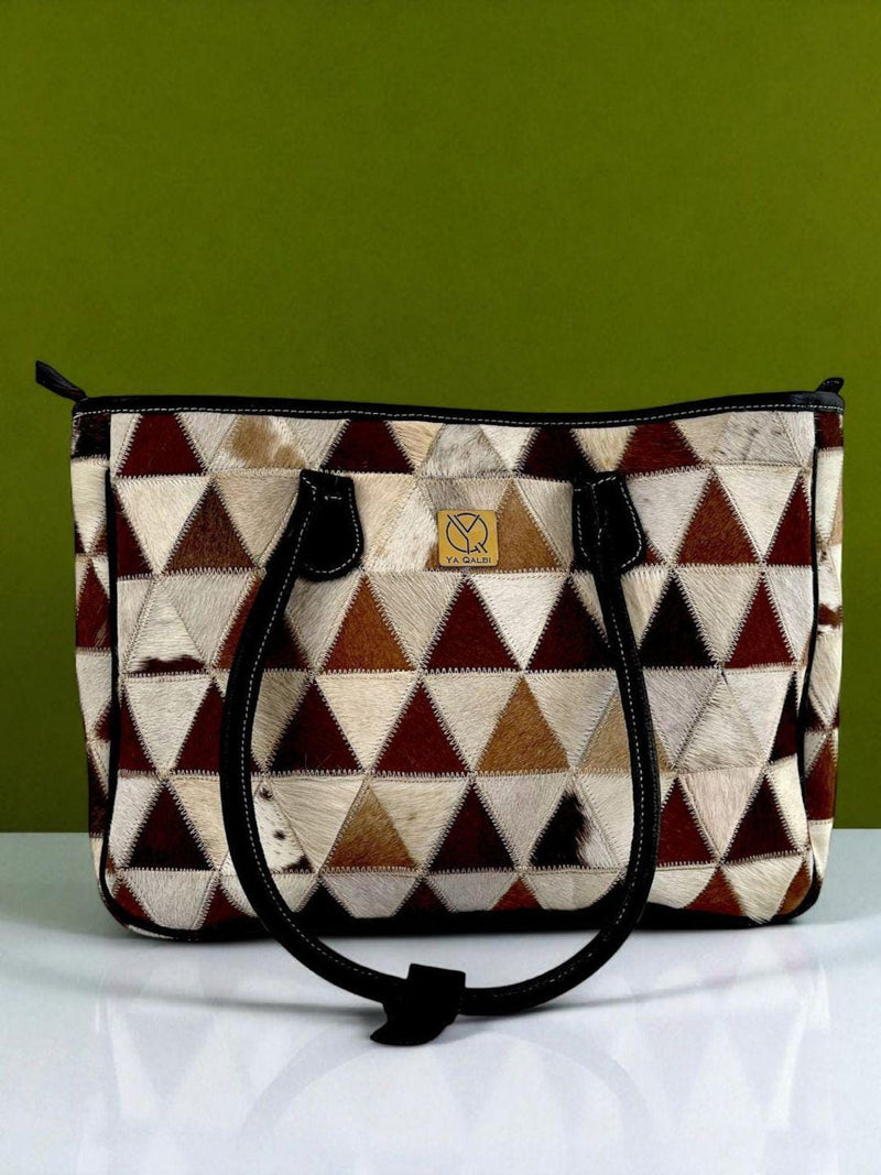 Hair-On Leather Tote Bag: Handmade Cowhide Work Bag