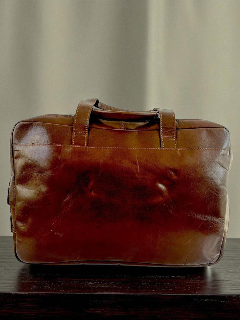 Chocolate Brown Leather Laptop Briefcase: Monogrammed Work Bag