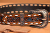 Hand Tooled Leather Belt with Designer Brass Buckle | Ya Qalbi