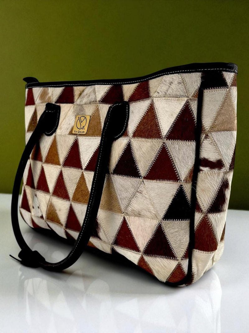 Hair-On Leather Tote Bag: Handmade Cowhide Work Bag