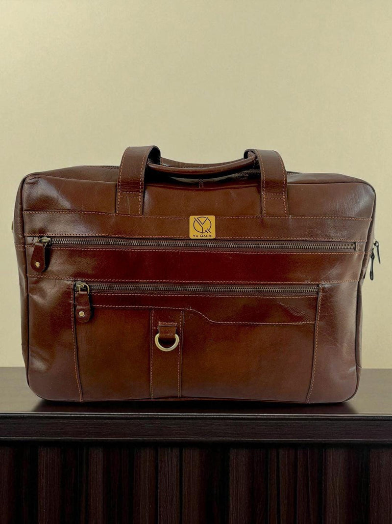 Chocolate Brown Leather Laptop Briefcase: Monogrammed Work Bag