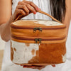 Hairon Leather Makeup Organizer: Double Compartment Cosmetic Bag