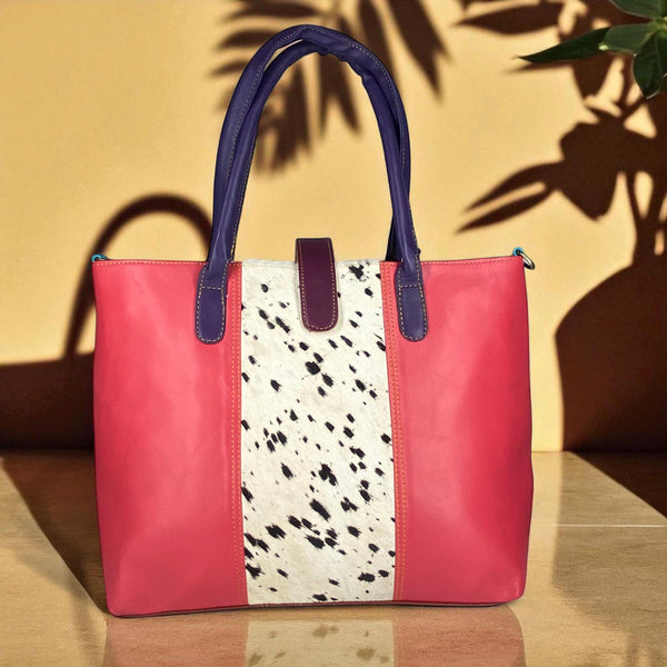 Colorful Leather Tote Bag: Hair-On Detail