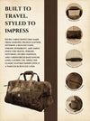 Brown leather duffel bag feature highlights by Ya Qalbi