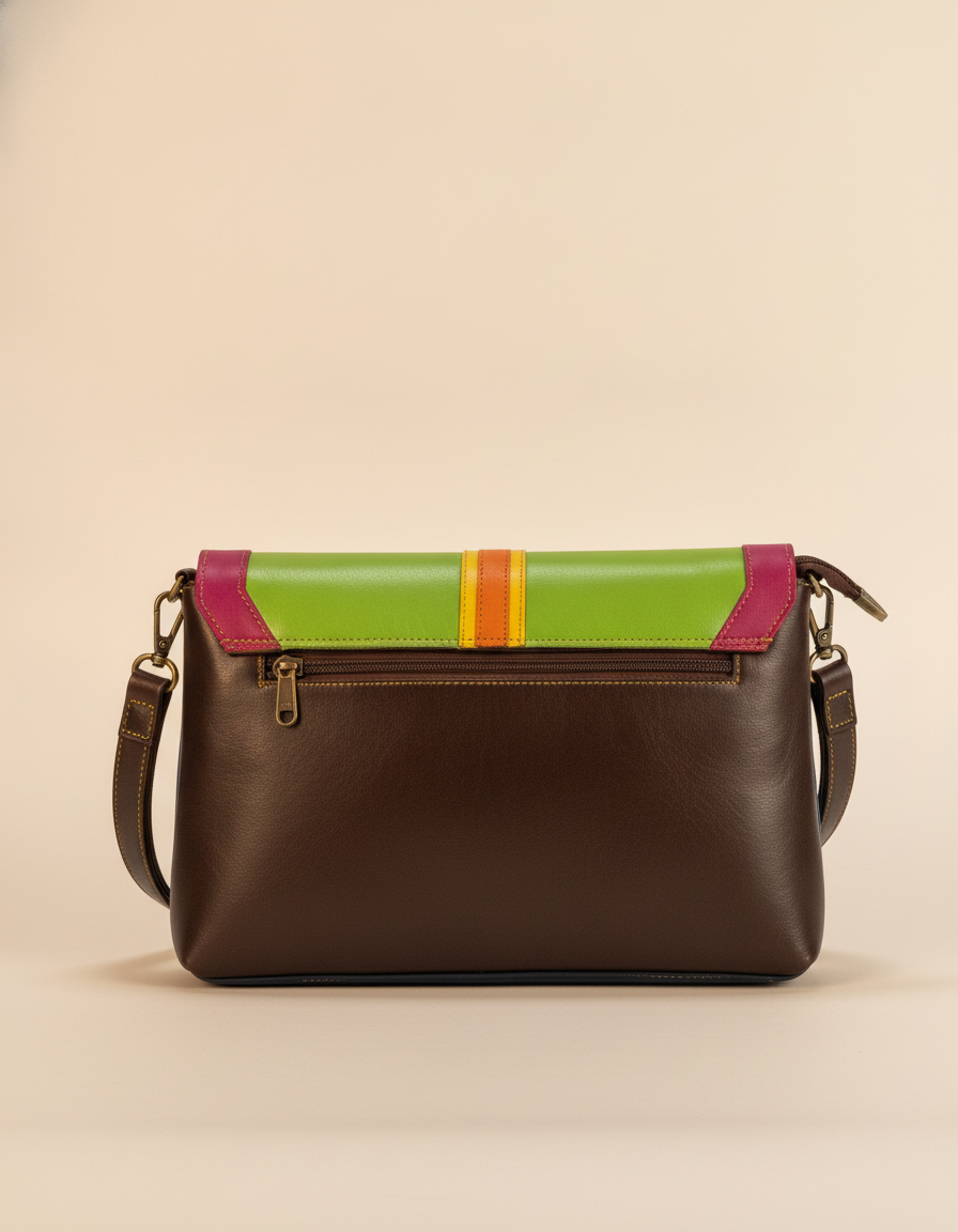 Wave flap leather crossbody, angled view