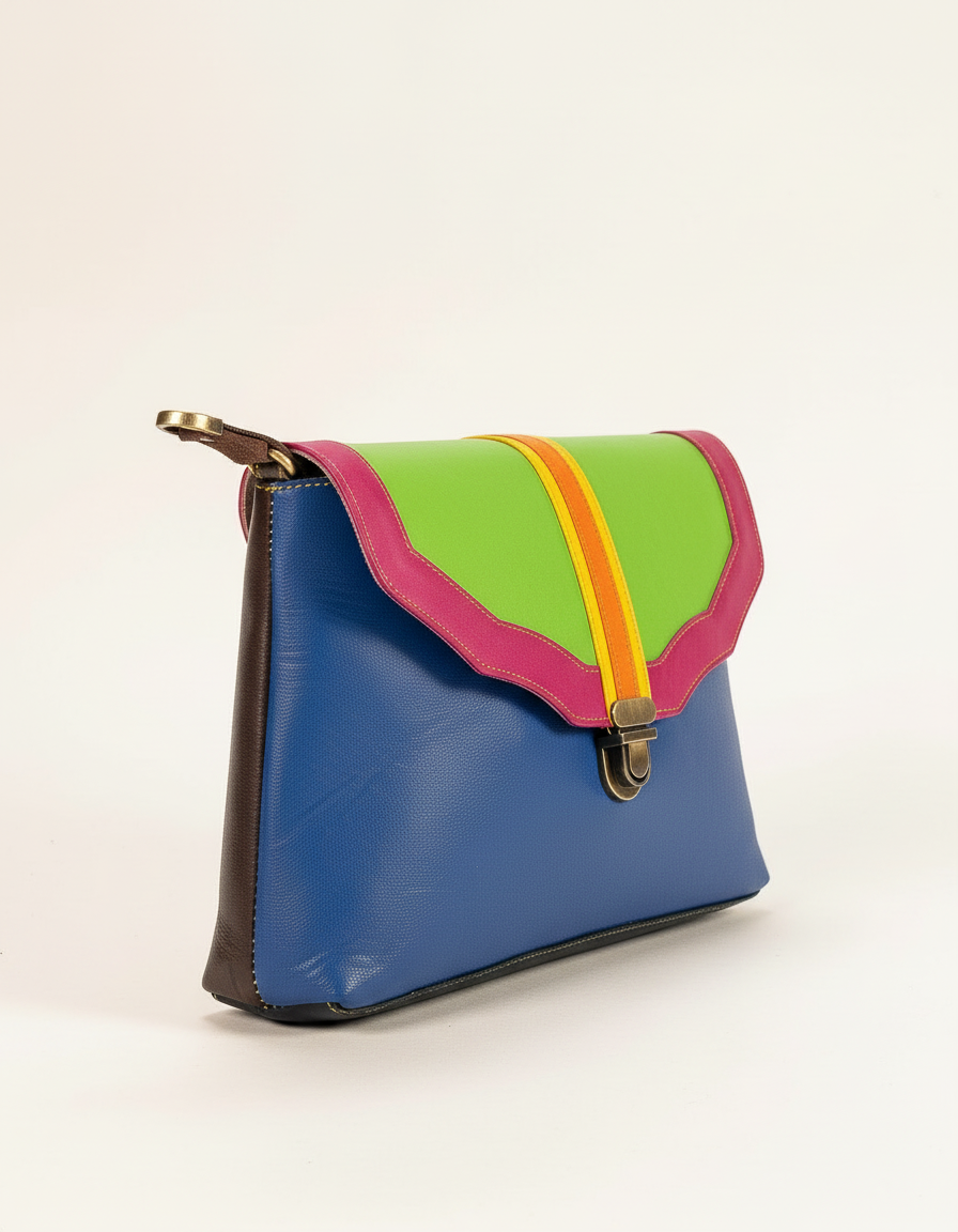 Blue, lime and pink wave flap close-up