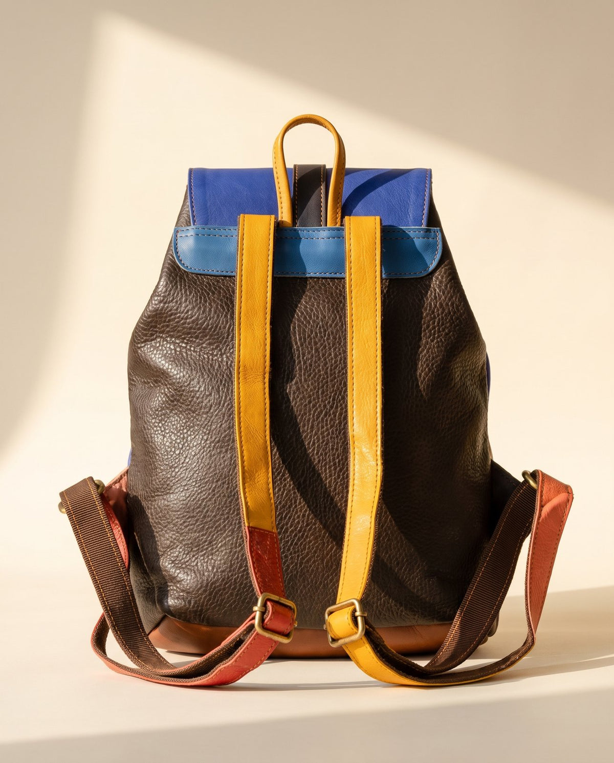 One-of-one hair-on flap leather backpack, blue spotted flap backpack colourway (cowhide)