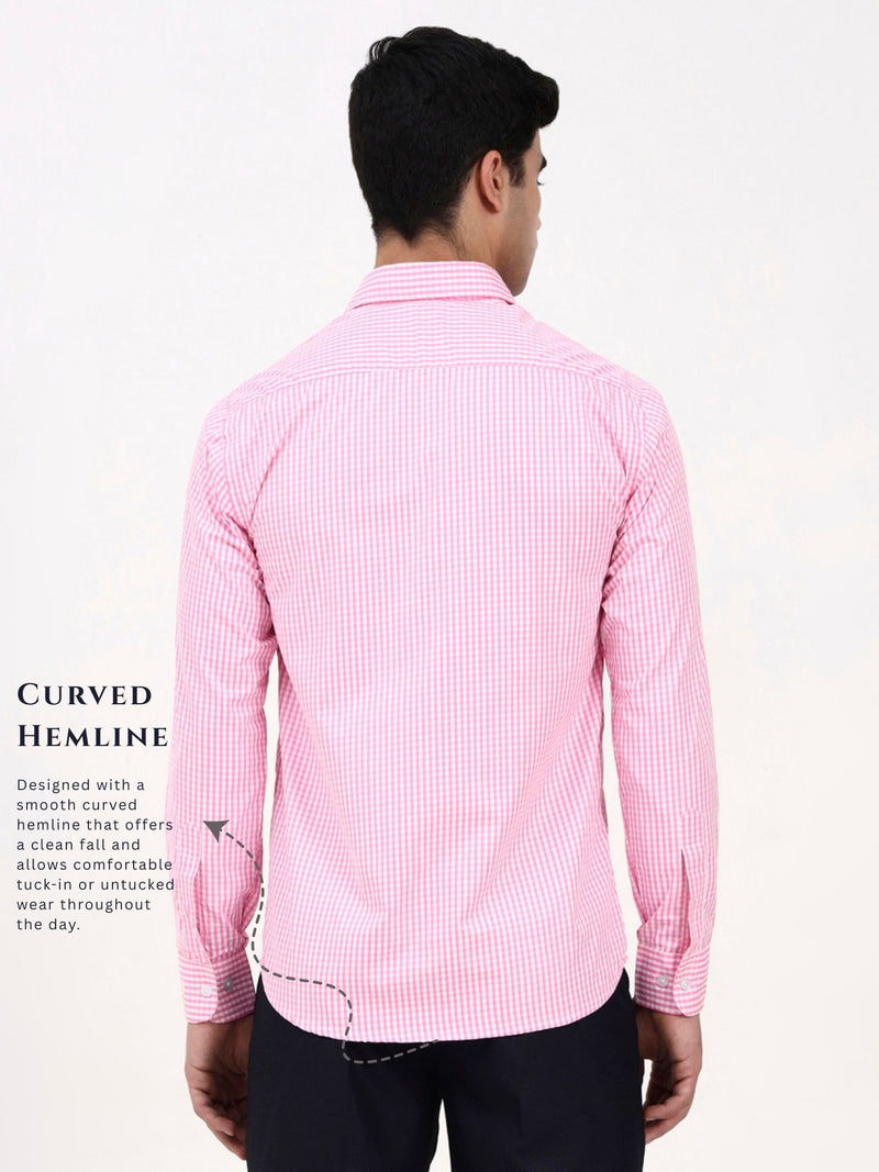 Classic Men’s Pink Check Shirt | Tailored Fit with Pocket & Regular Cuffs