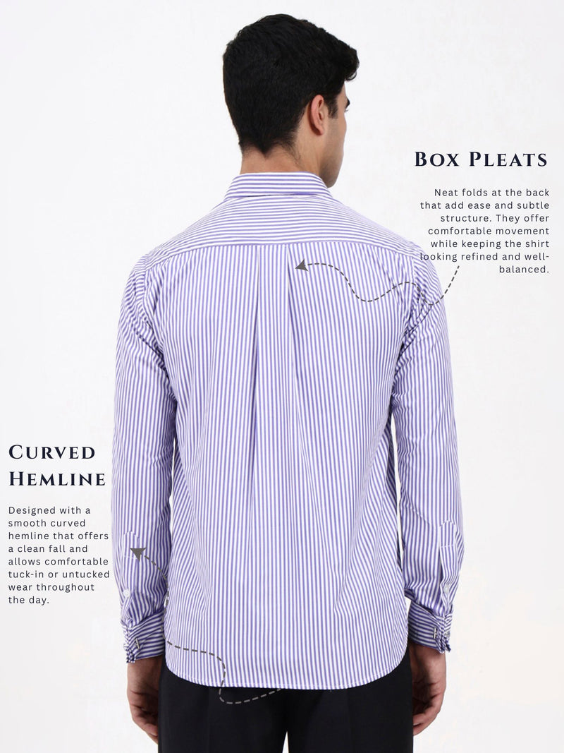 Classic Men’s Solid Blue Shirt | Tailored Fit with Striped French Cuffs