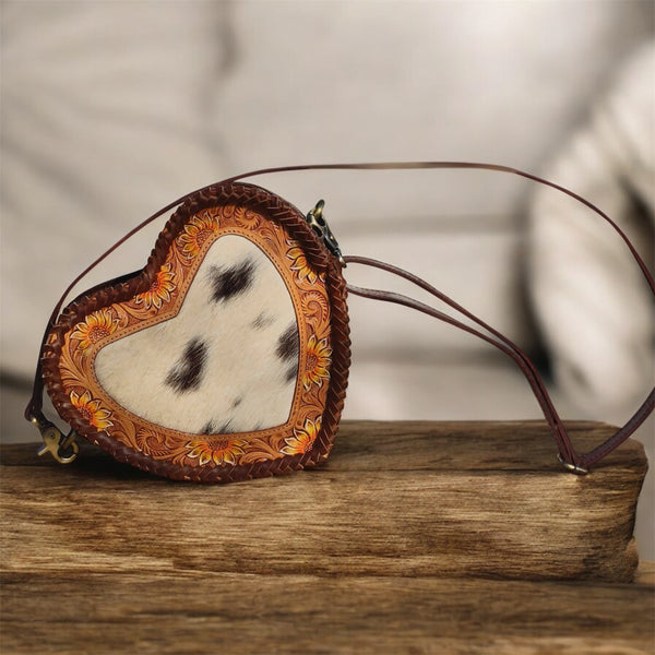 Ya Qalbi Hairon Leather Crossbody Bag – Heart Sling Purse