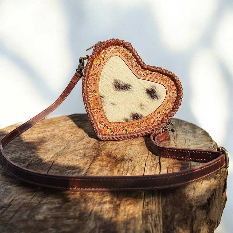Ya Qalbi Hairon Leather Crossbody Bag – Heart Sling Purse