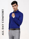 Men’s Blue Cotton-Satin Formal Shirt | Tailored Fit Office & Occasion Wear